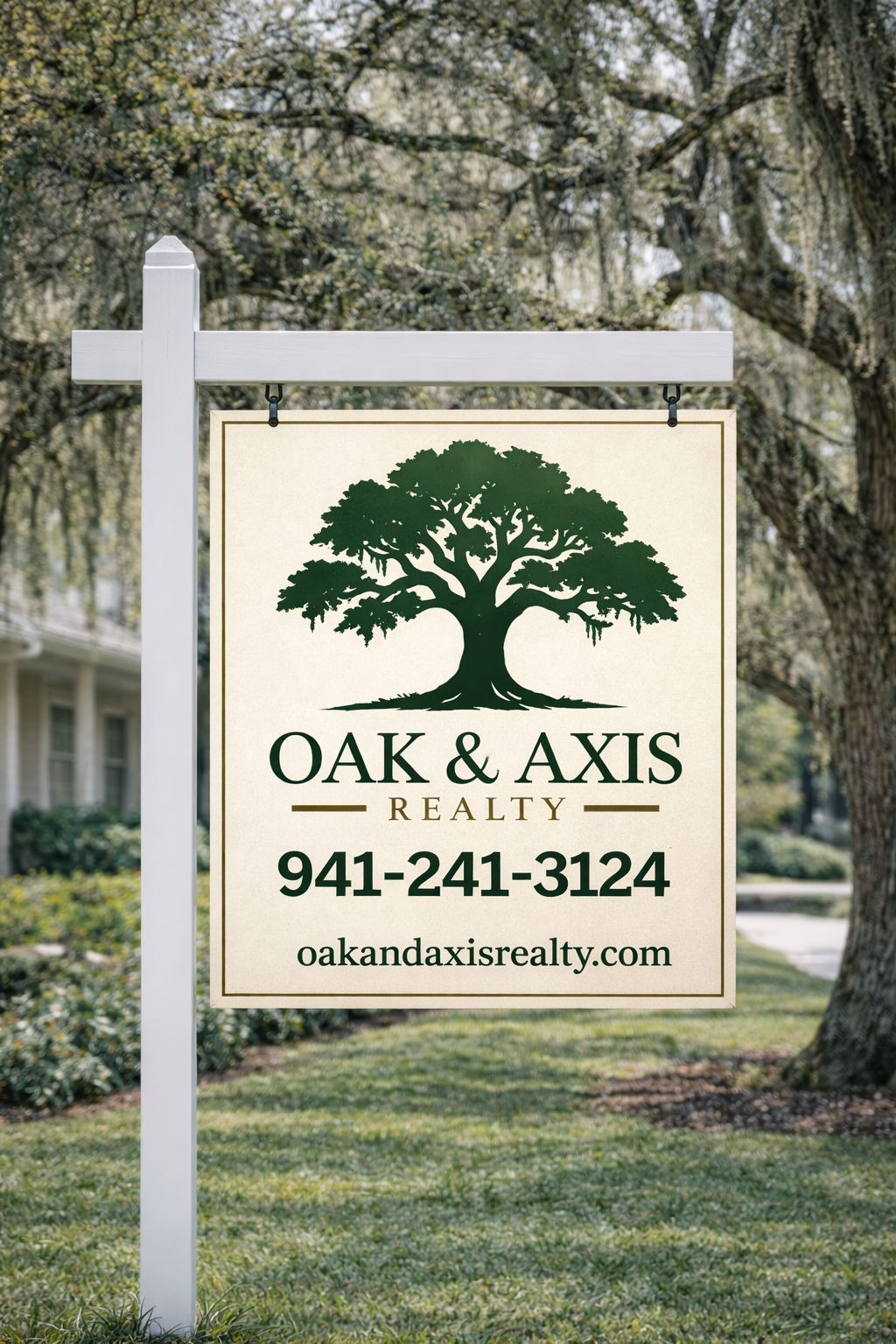 Oak & Axis Realty yard sign in Parrish Florida representing a Manatee County real estate company